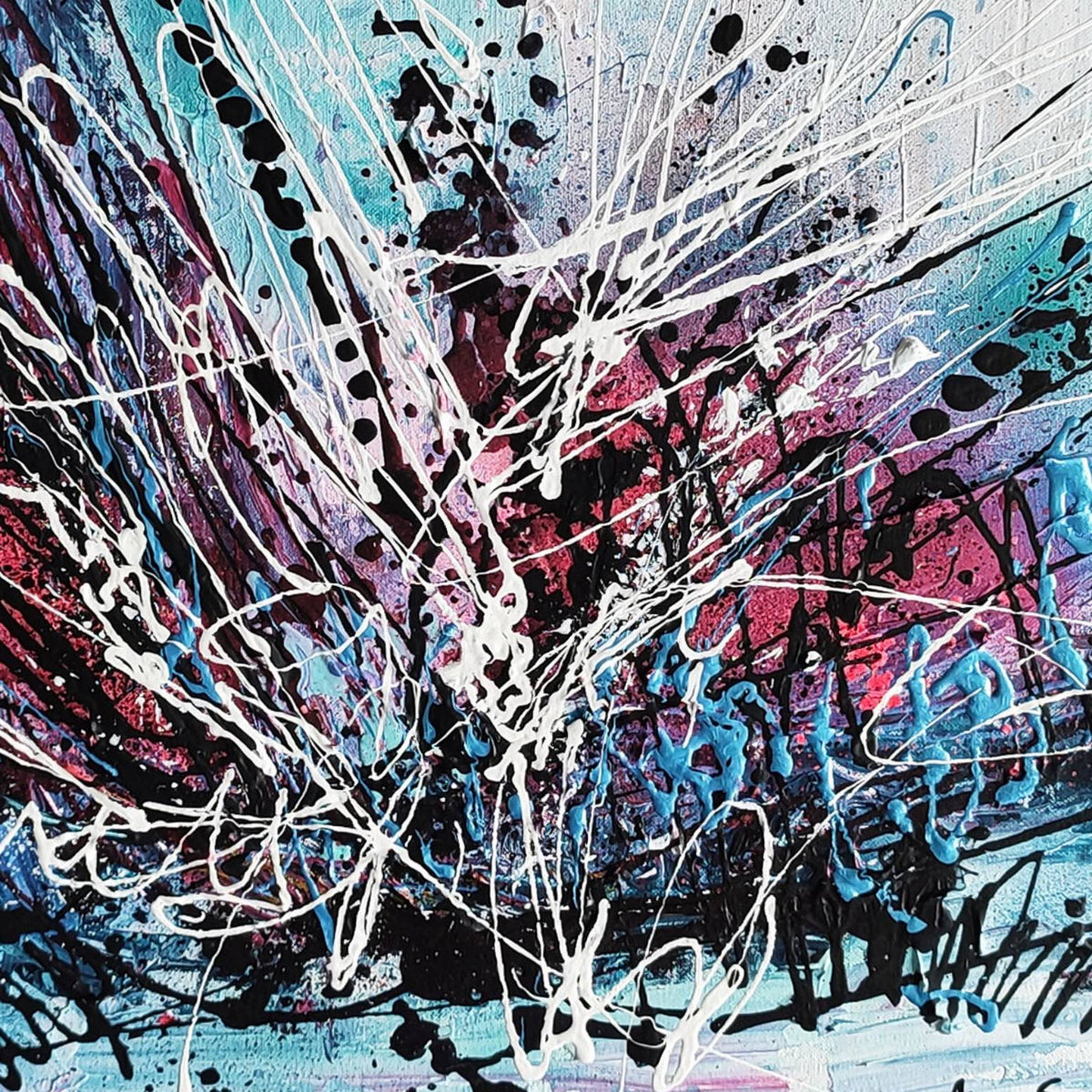 Close-up detail of contemporary expressionist abstract artwork