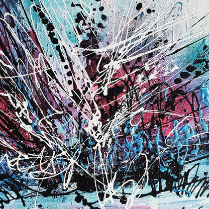 Close-up detail of contemporary expressionist abstract artwork