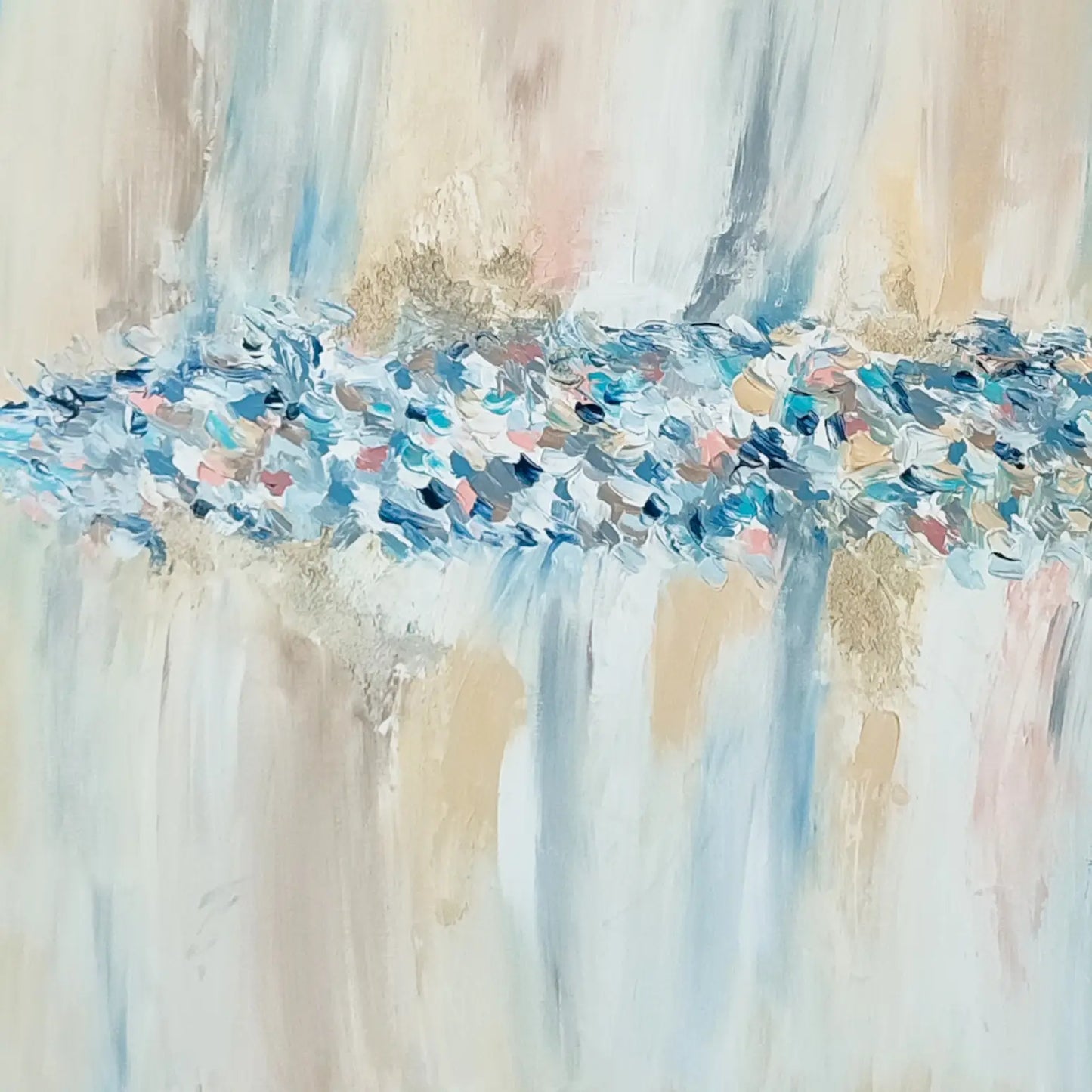 Minimalist textured abstract painting with beige and blue tones by French artist Âme Sauvage