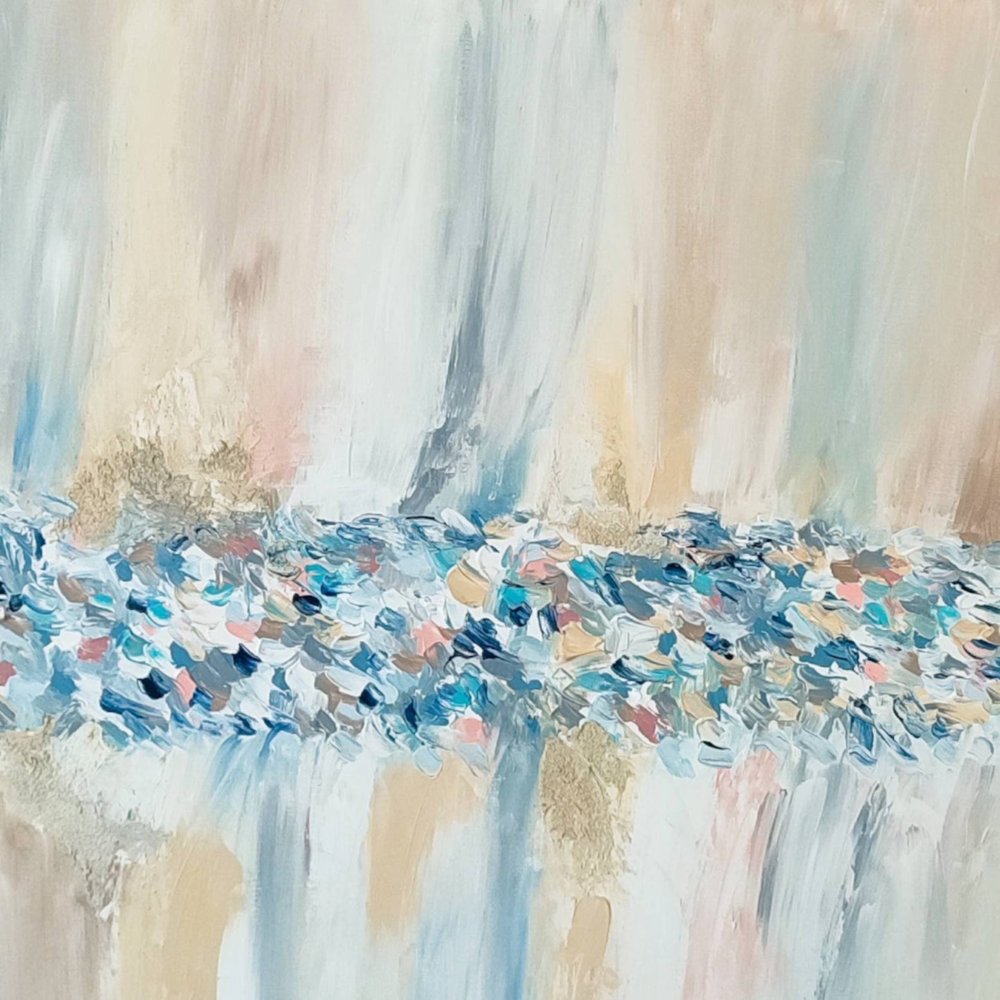 Minimalist textured abstract painting with beige and blue tones by French artist Âme Sauvage