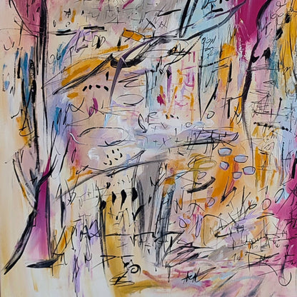 Calculs savants – Large beige, yellow and pink abstract painting