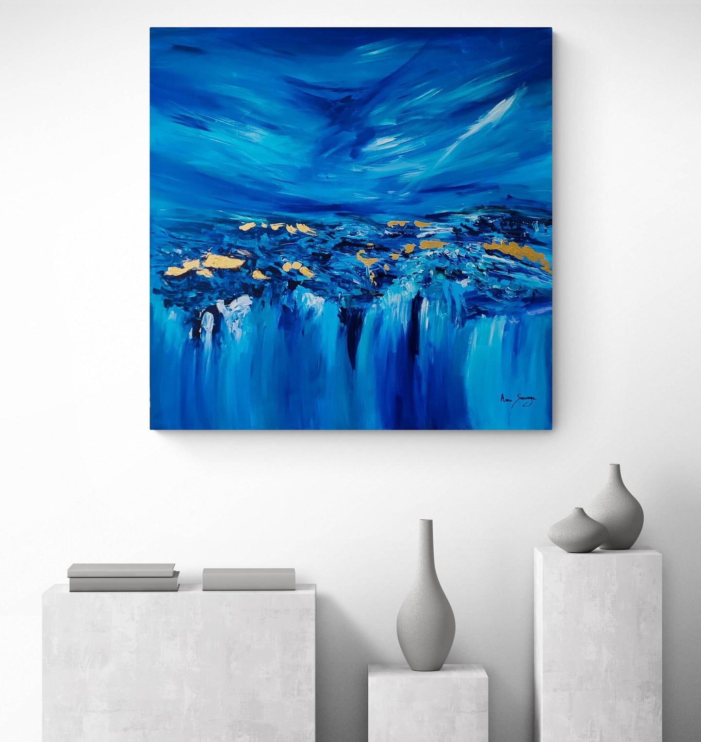 large blue gold leaf painting