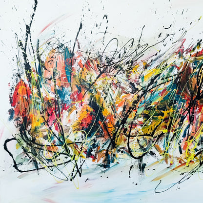 Large colourful original abstract painting on canvas by French artist Âme Sauvage