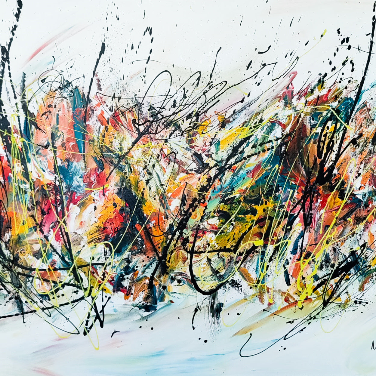 Large colourful original abstract painting on canvas by French artist Âme Sauvage