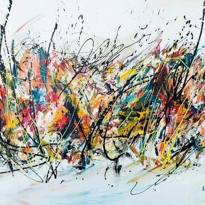 Large colourful original abstract painting on canvas by French artist Âme Sauvage