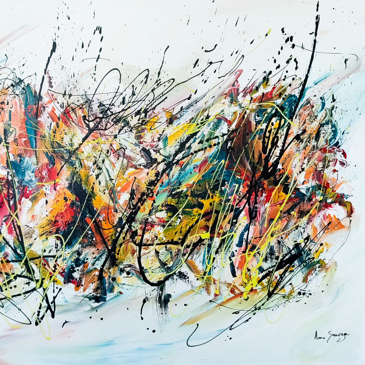 Large colourful original abstract painting on canvas by French artist Âme Sauvage