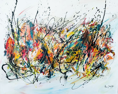 Une nouvelle histoire – Large colourful original abstract painting on canvas by French artist Âme Sauvage