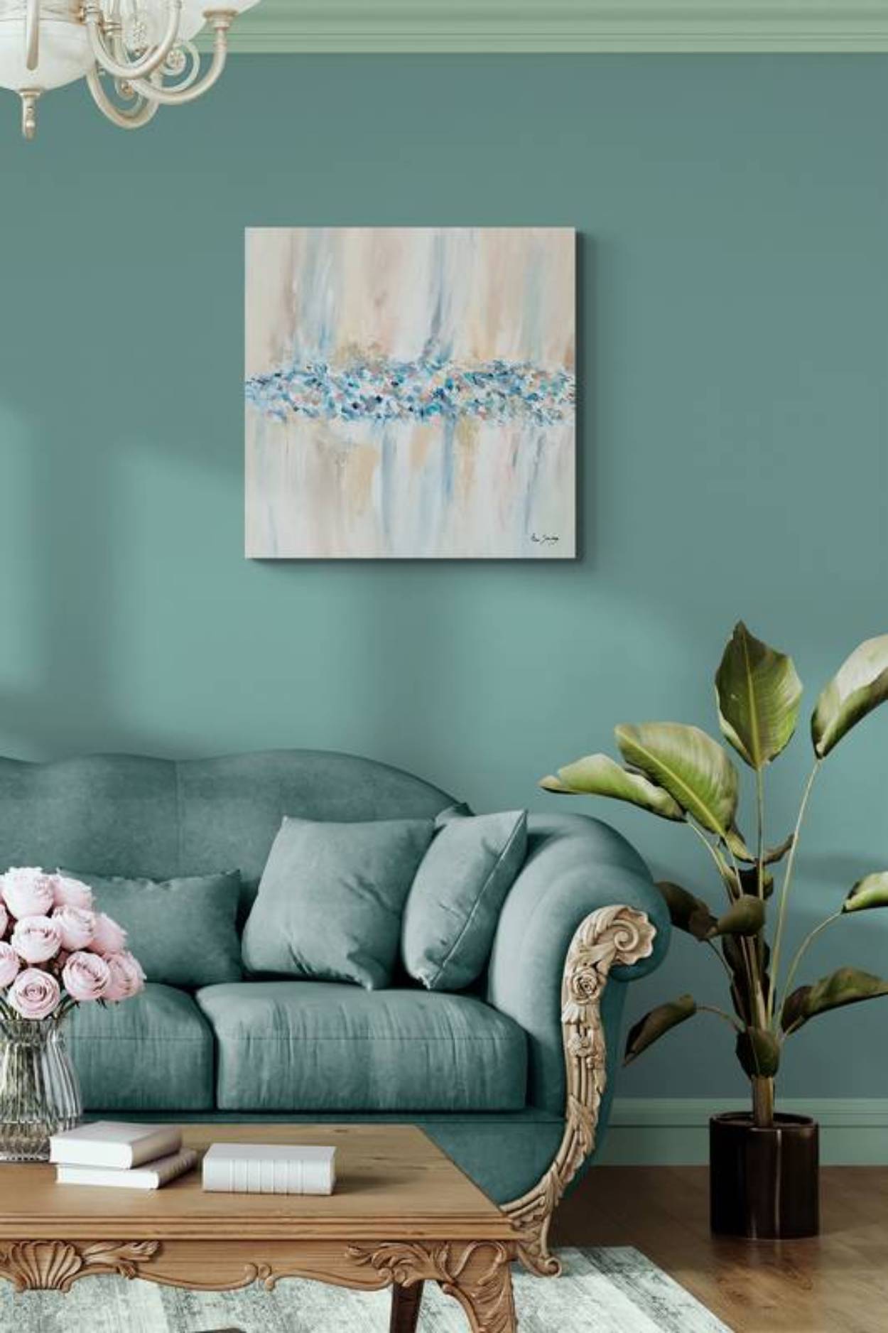 Minimalist textured abstract painting with beige and blue tones by French artist Âme Sauvage
