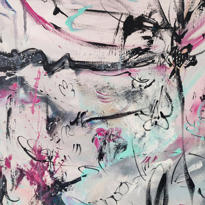 grey and pink abstract artworks details