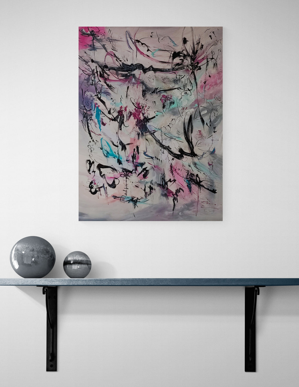 Grey and pink abstract painting