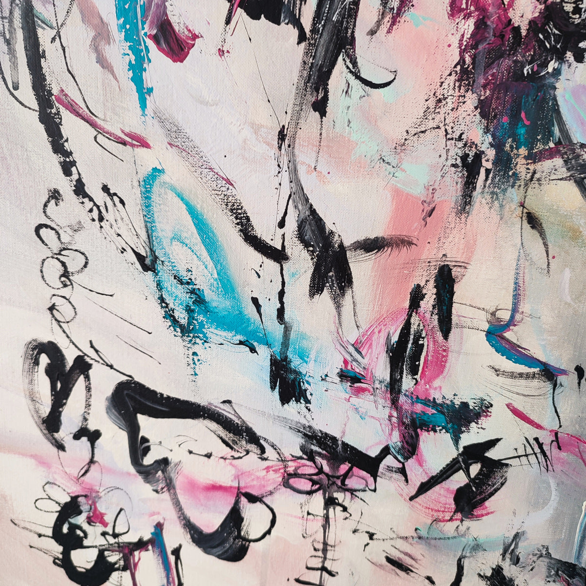 Grey and ink abstract painting details