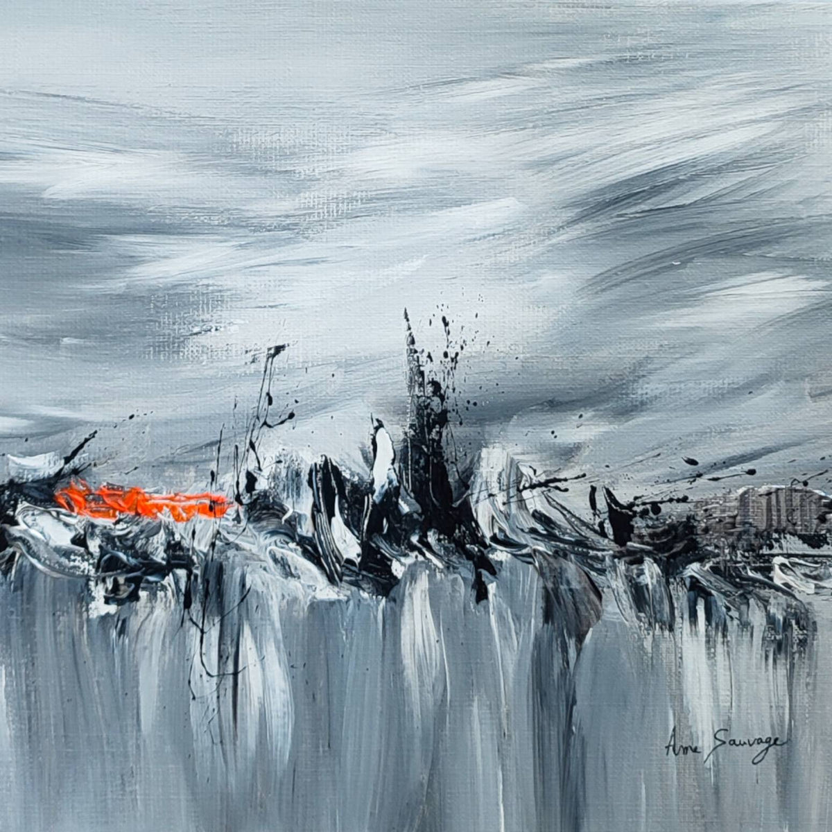 grey and orange abstract painting details
