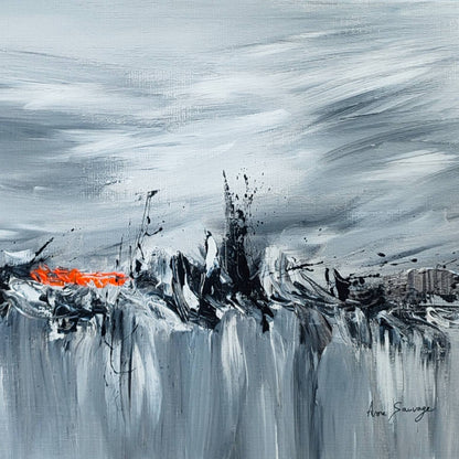 grey and orange abstract painting details