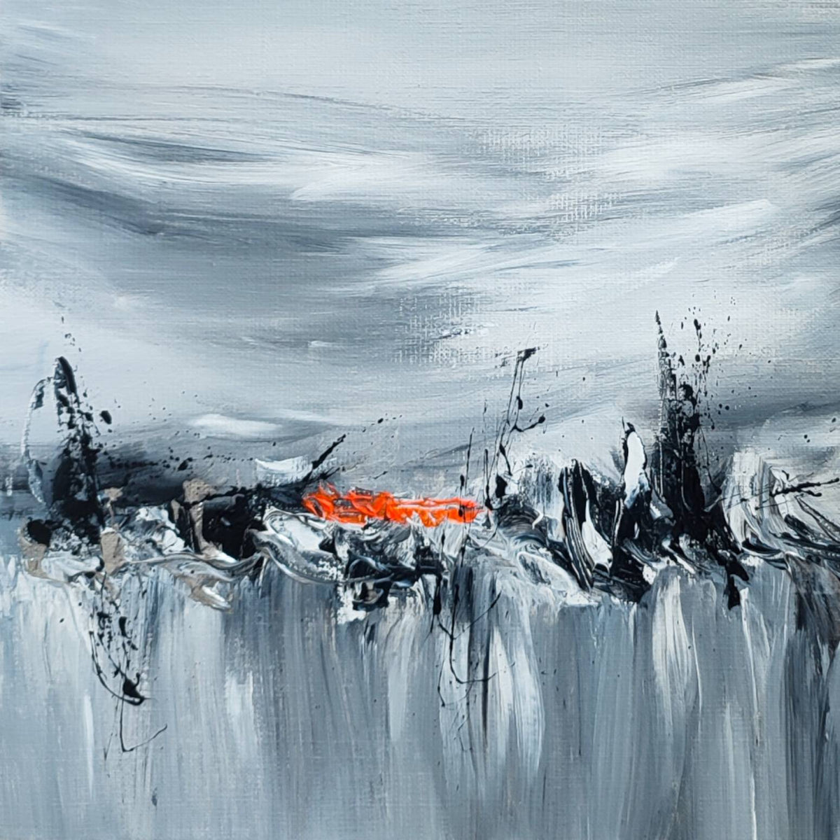 grey and orange abstract painting details
