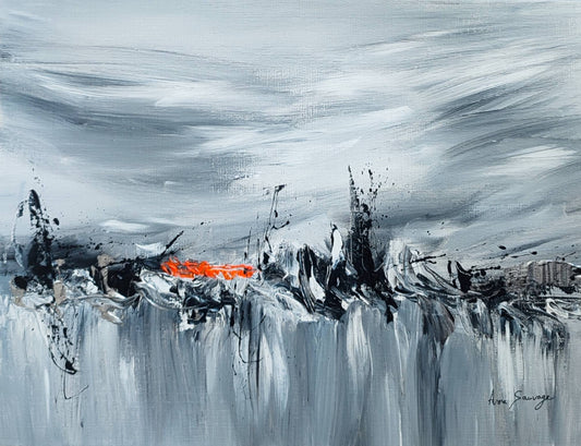 Grey and orange abstract painting