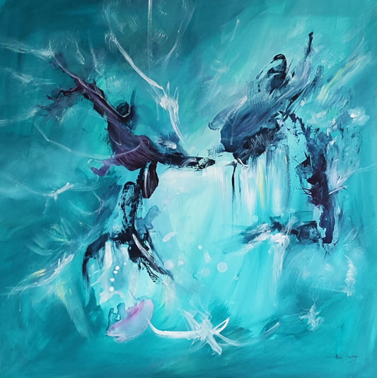 La danse aquatique original blue abstract painting by Âme Sauvage