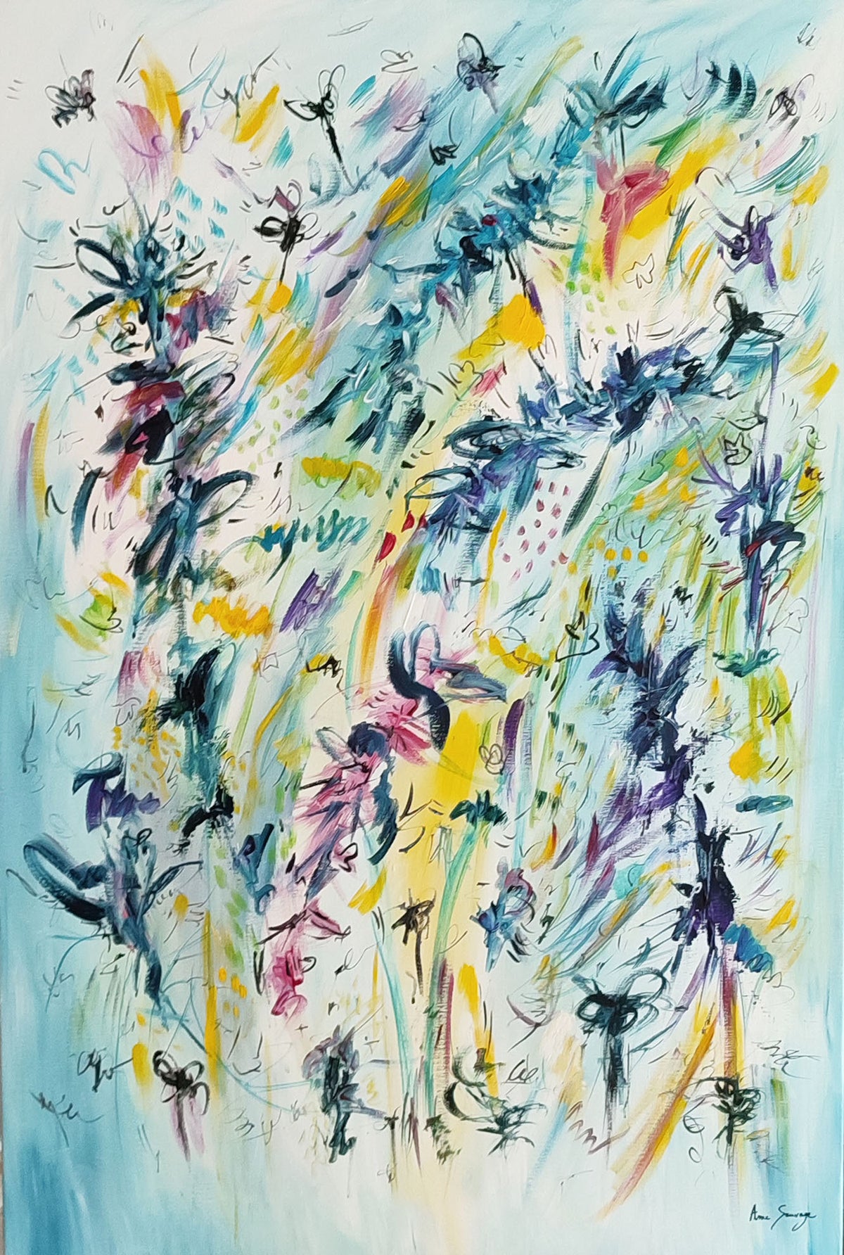 large-abstract-blue-panoramic-floral-painting