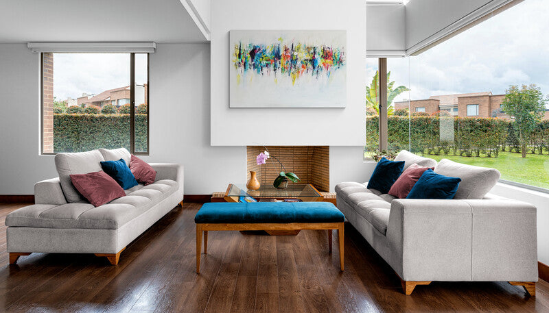 Large and modern abstract artwork in living room