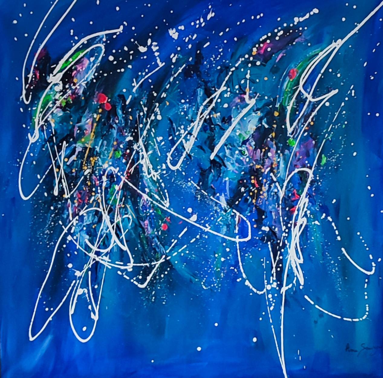 Large blue original abstract painting by French contemporary artist Âme Sauvage