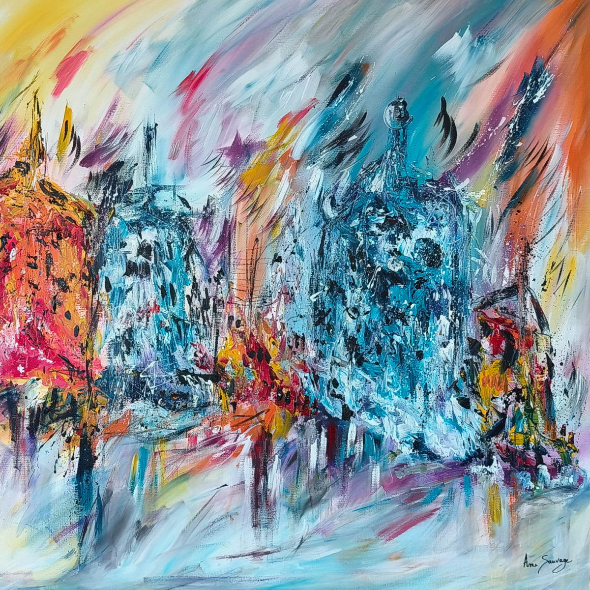 large colorful abstract painting details
