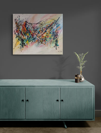 large colourful abstract painting in interior