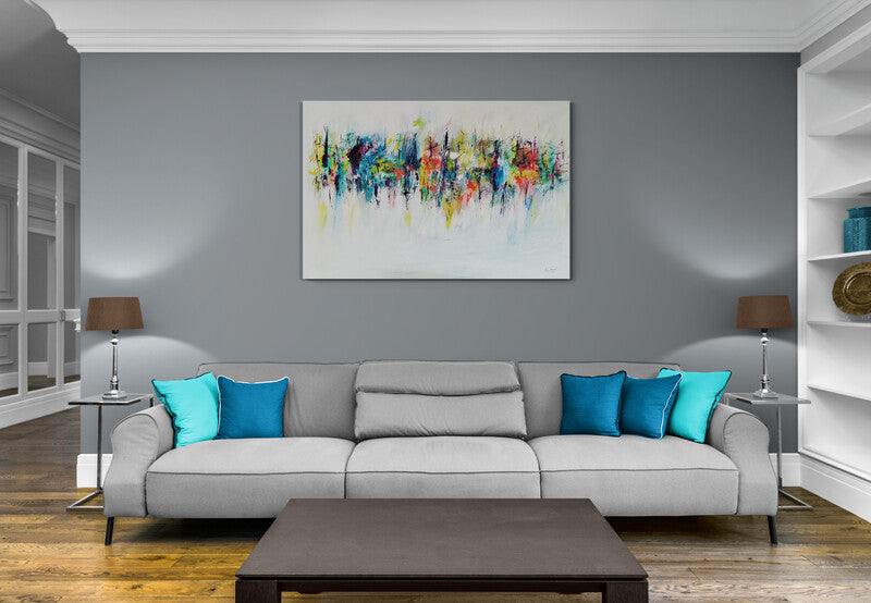 Large colourful abstract painting in living room