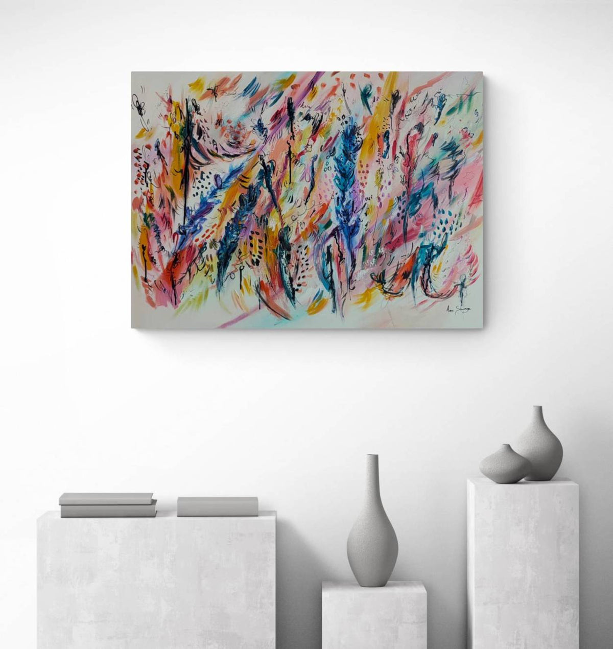 Colourful Abstract Energy vibrant original abstract painting by French artist Âme Sauvage