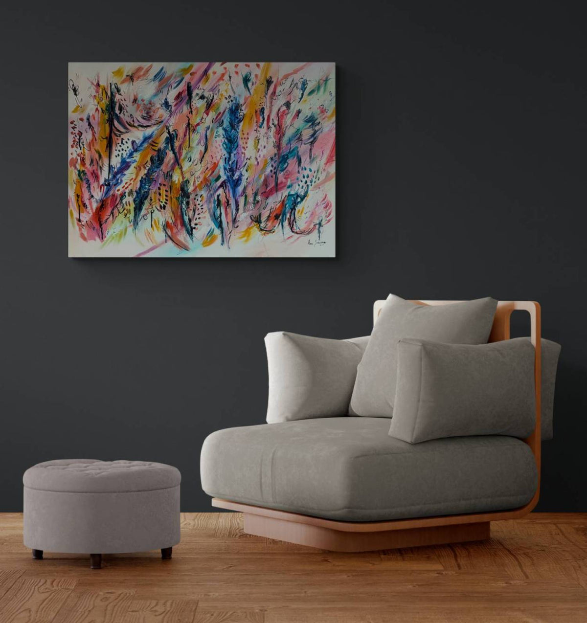 Colourful Abstract Energy vibrant original abstract painting by French artist Âme Sauvage