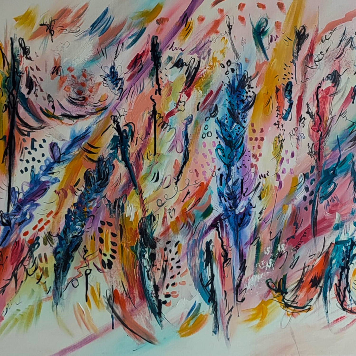 Colourful Abstract Energy vibrant original abstract painting by French artist Âme Sauvage