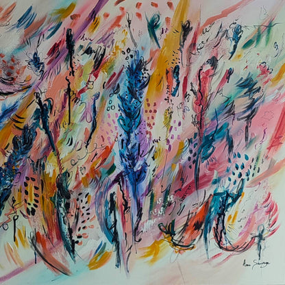 Colourful Abstract Energy vibrant original abstract painting by French artist Âme Sauvage