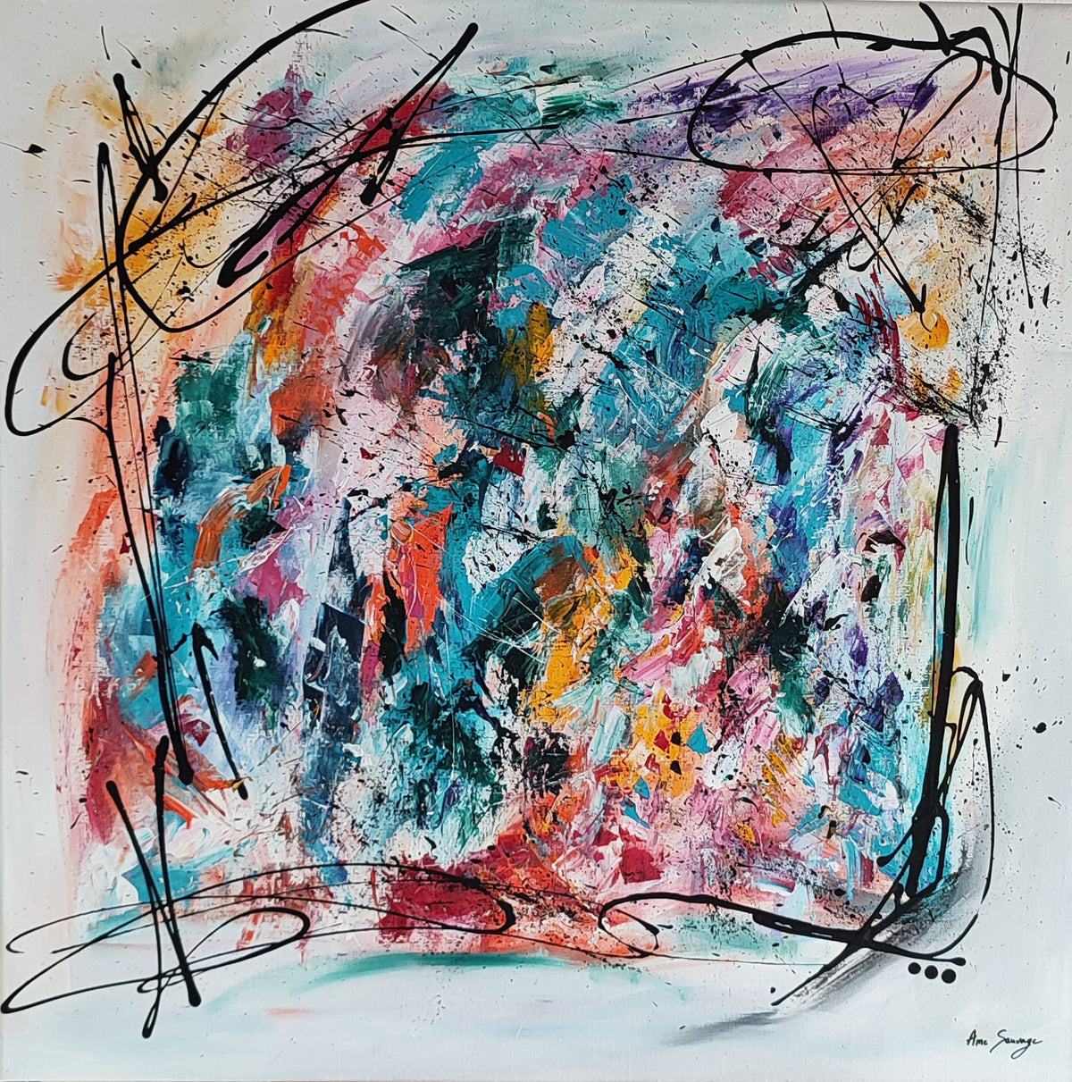 Large colourful abstract painting 