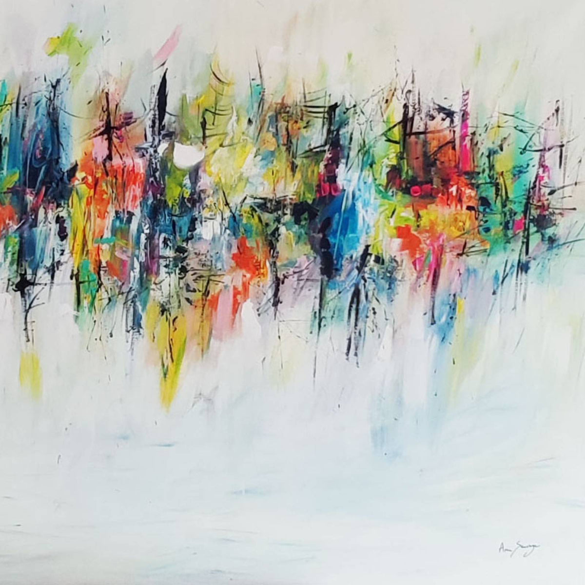 Large colourful abstract painting details 2