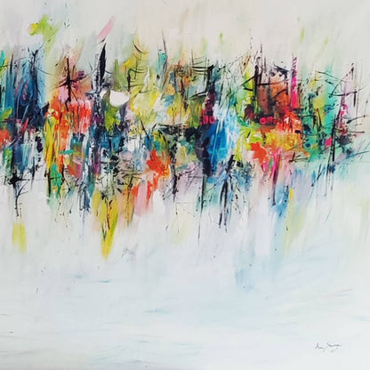 Large colourful abstract painting details 2