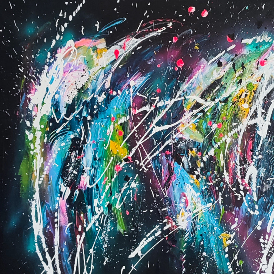 Detail of colourful abstract artwork with vibrant painted shapes