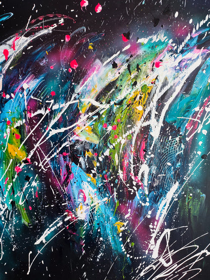 Detail of colourful abstract artwork with vibrant painted shapes