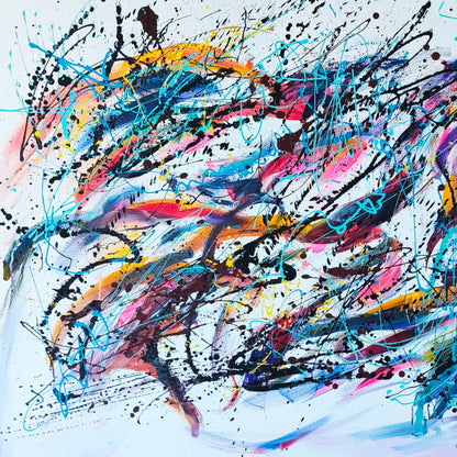 Details of a large abstract painting by Âme Sauvage