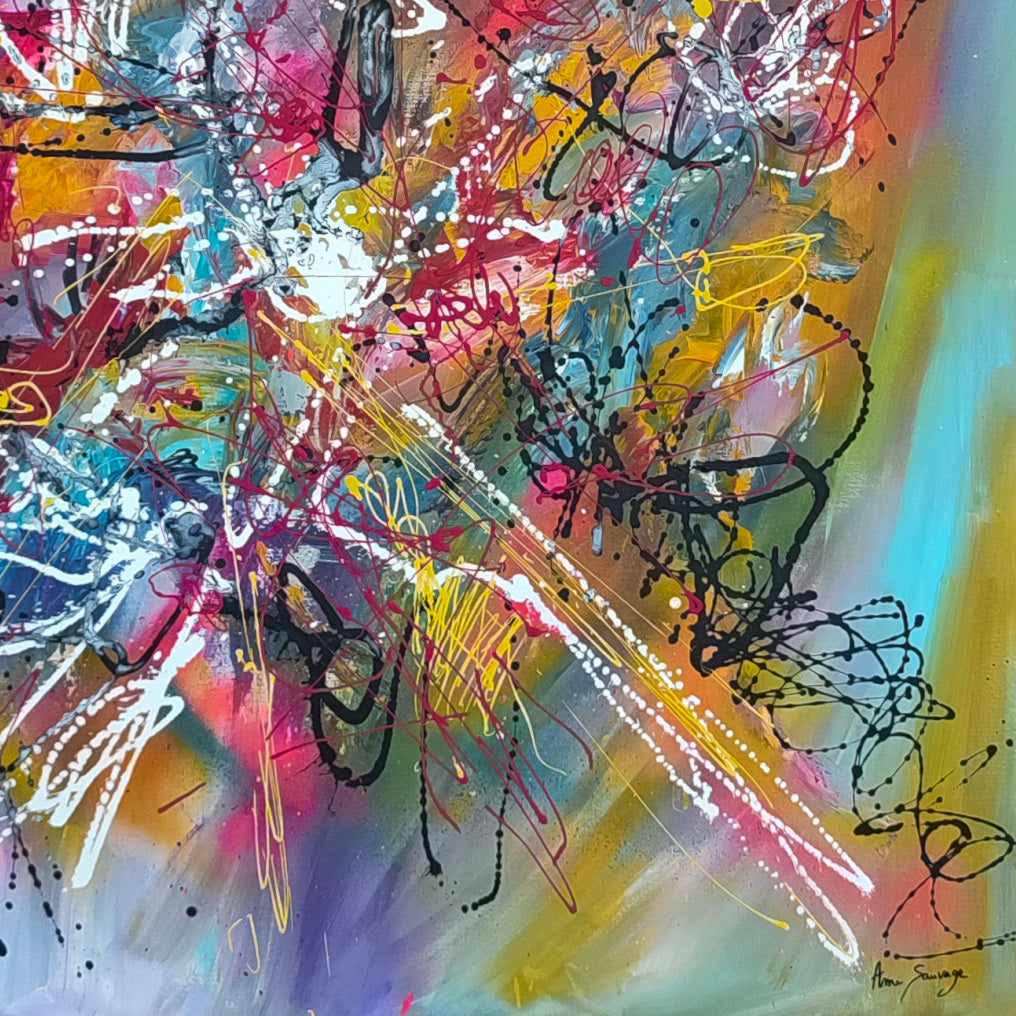 Multicoloured abstract wall art by French artist Âme Sauvage