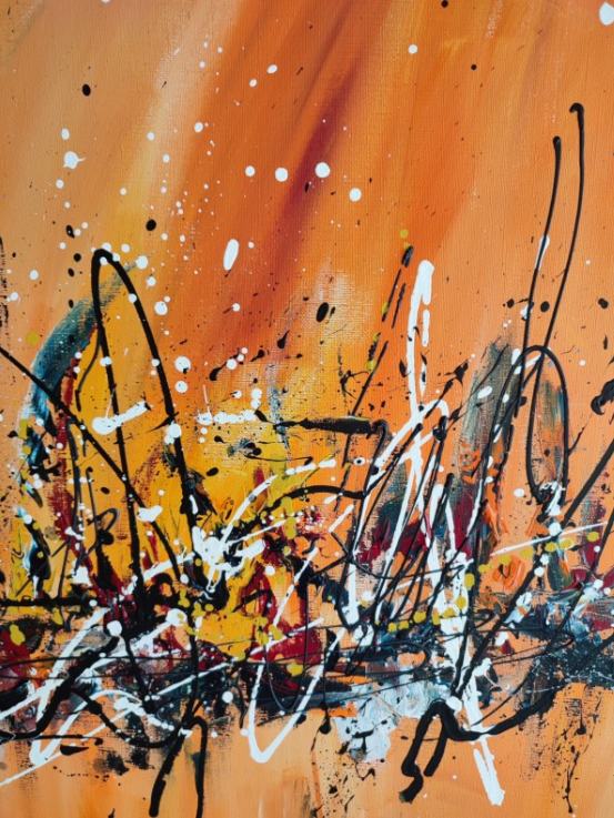 Large orange abstract painting by French artist Âme Sauvage