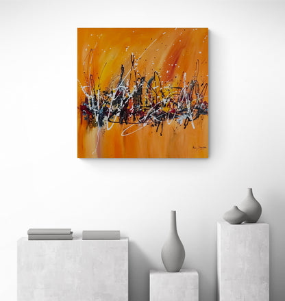 Large orange abstract painting by French artist Âme Sauvage