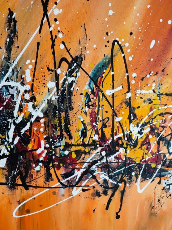 Large orange abstract painting by French artist Âme Sauvage