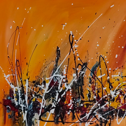 Large orange abstract painting by French artist Âme Sauvage