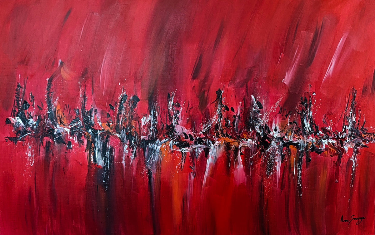 Êtres du chaud – Large red abstract painting