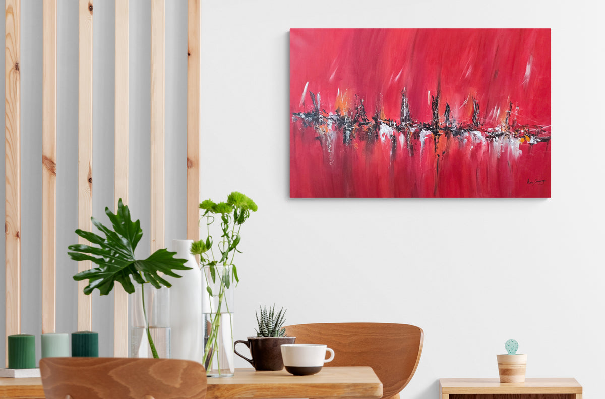 large abstract painting in red and black by âme sauvage