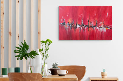 large abstract painting in red and black by âme sauvage