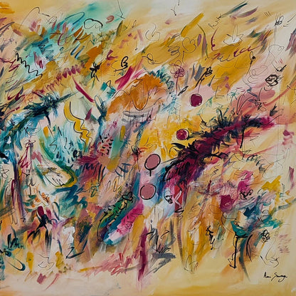 large-yellow-abstract-painting details