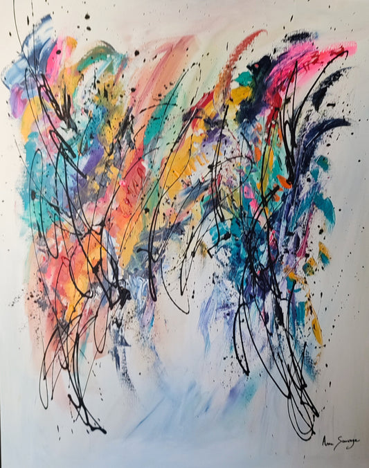 L'esprit du peintre vibrant colourful abstract painting by French artist Âme Sauvage