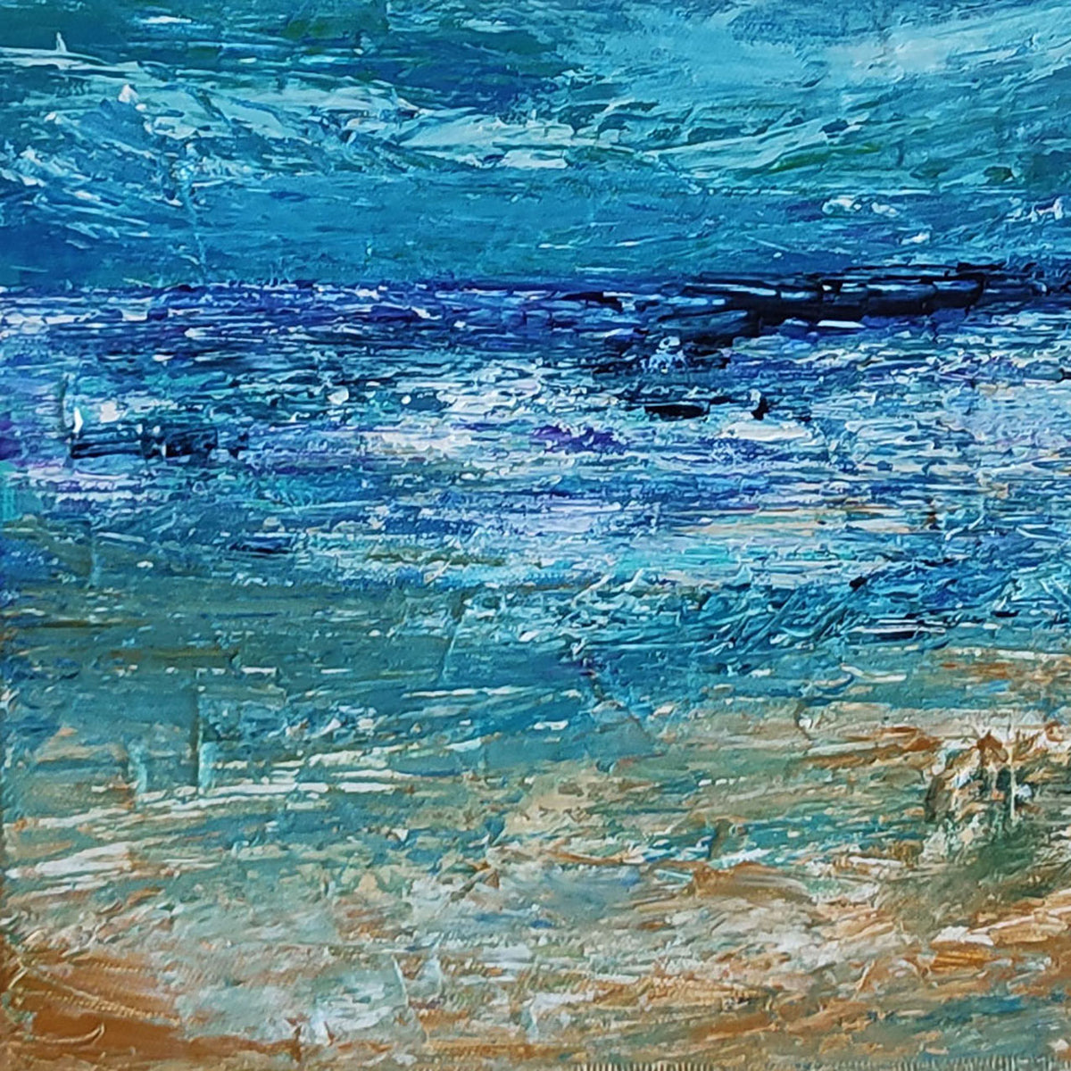 Detail of an original marine landscape painting inspired by the sea