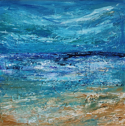 Detail of an original marine landscape painting inspired by the sea