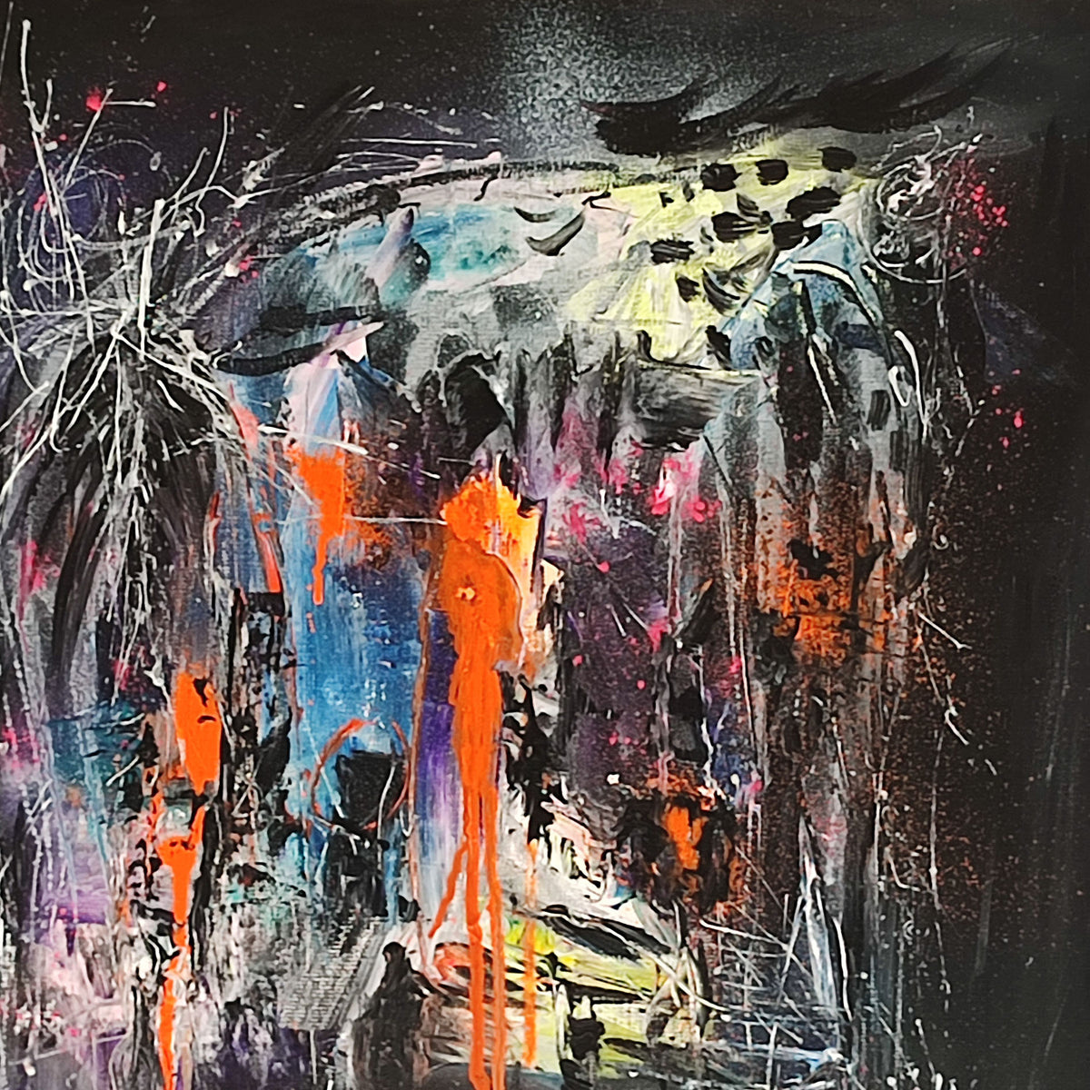 Modern black and orange abstract painting