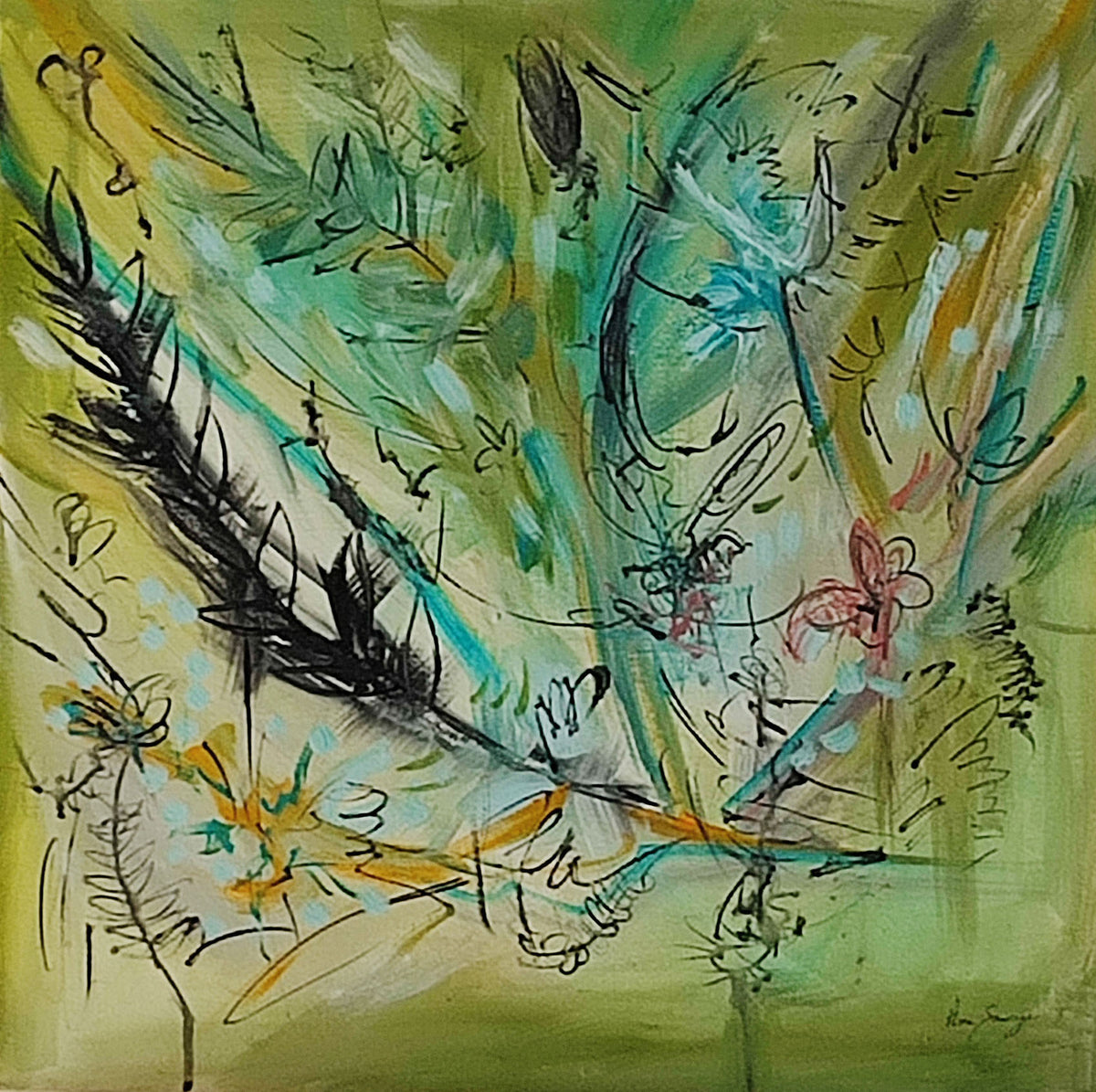 Modern green abstract painting by French contemporary artist